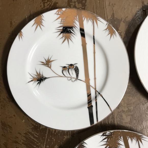 Vintage Lot of 4 Kutani Platinum Silver Owl Bamboo 7 in Plates - Picture 2 of 6